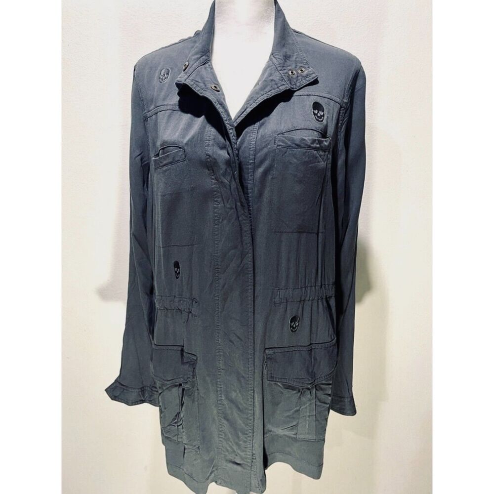 PJ Salvage button down shirt embroidered skulls whimsy goth comfy casual women M